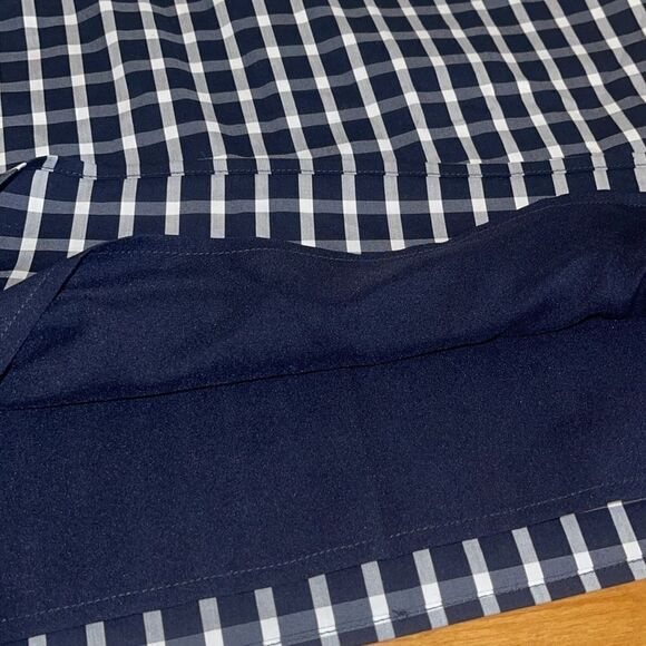 1901 Sleeveless Navy Buffalo Plaid Sleeveless Scalloped Top Blouse Small NWOT - Picture 8 of 10